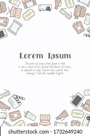 Movie - vertical card with texts and vector color illustrations of film, cinema, video for graphic design