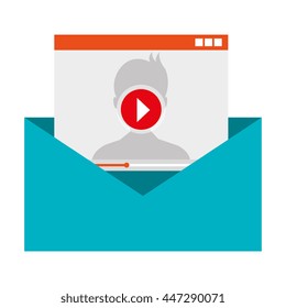 Movie or video attach on email with a human profile silhouette, vector illustration.