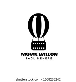Movie Video Cinema Cinematography Film Production Logo Design Vector with Air Balloon In Isolated White Background 