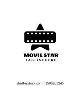 Movie Video Cinema Cinematography Film Production Logo Design Vector with Star Illustration In Isolated White Background 