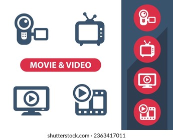 Movie - Video Icons. Camcorder, TV, Computer, Streaming, Streamer. Professional, pixel perfect vector icon