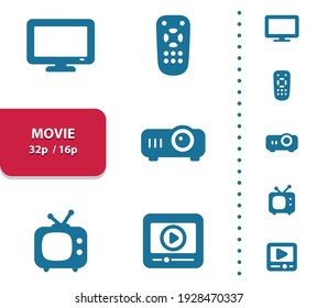 Movie, Video Icons. Professional, pixel perfect icons, EPS 10 format, optimized for 32p and 16p