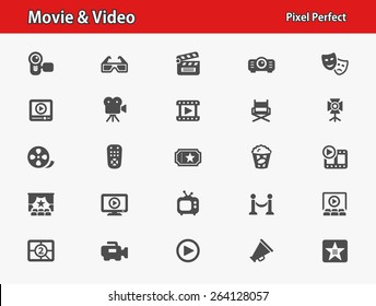 Movie & Video Icons. Professional, pixel perfect icons optimized for both large and small resolutions. EPS 8 format.