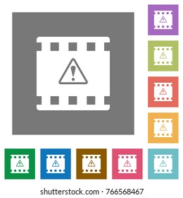 Movie warning flat icons on simple color square backgrounds