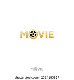 Logo de MOVIE Wordmark - letra O se convierte en símbolo de rollo de película.