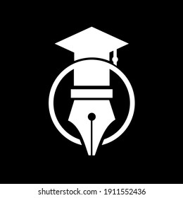 movie writer concept pen nib writer with film reel vector logo icon design illustration