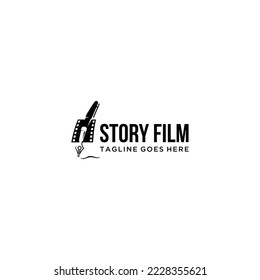 movie writer concept pen nib writer with film reel vector logo icon design illustration