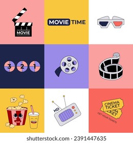 Movie y2k geometric seamless pattern for textile, fabric, print design, wallpaper, wrapping, pack paper. Modern design. Vector