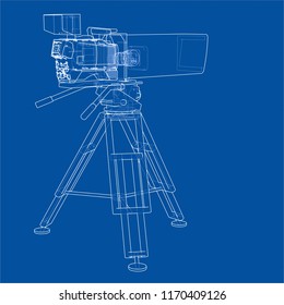 Movie-cinema camera concept. Vector rendering of 3d. Wire-frame style. The layers of visible and invisible lines are separated