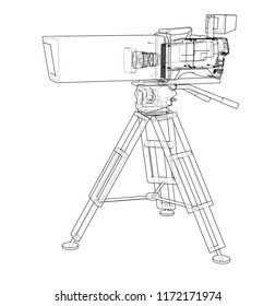 Movie-cinema camera concept. Vector rendering of 3d. Wire-frame style. The layers of visible and invisible lines are separated
