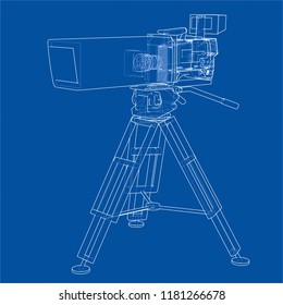 Movie-cinema camera concept. Vector rendering of 3d. Wire-frame style. The layers of visible and invisible lines are separated
