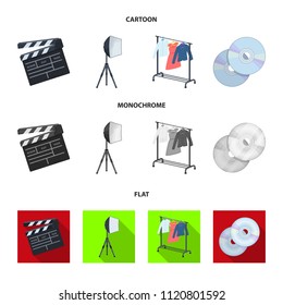 Movies, discs and other equipment for the cinema. Making movies set collection icons in cartoon,flat,monochrome style vector symbol stock illustration web.