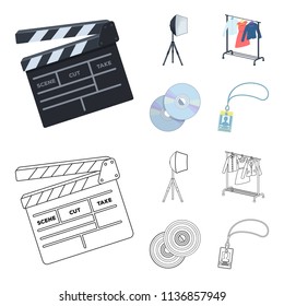 Movies, discs and other equipment for the cinema. Making movies set collection icons in cartoon,outline style vector symbol stock illustration web.