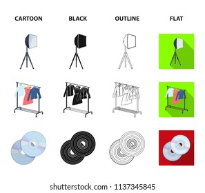 Movies, discs and other equipment for the cinema. Making movies set collection icons in cartoon,black,outline,flat style vector symbol stock illustration web.