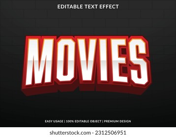 movies editable text effect template with abstract background and 3d style use for business brand and logo