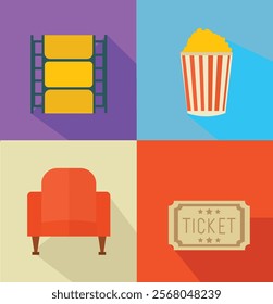 movies flat icons square vector