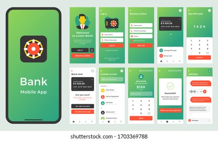 Movile banking application UI UX swt of web elements. Modern design, adoptive interface. 
