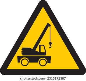 movimiento de equipo o maquinaria pesada, montacargas, grua, camión, precaución, señal, símbolo, movement of heavy equipment or machinery, forklift, crane, truck, caution, signal, symbol.