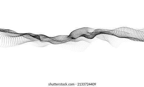 Una conmovedora ola 3d. Fondo blanco futurista con partículas negras dinámicas. El concepto de big data. Ciberespacio. Ilustración vectorial.