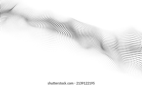 Una conmovedora ola 3d. Fondo blanco futurista con partículas negras dinámicas. El concepto de big data. Ciberespacio. Ilustración vectorial.