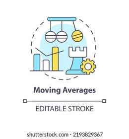 Moving averages concept icon. Business data analytics. Trend trading strategy abstract idea thin line illustration. Isolated outline drawing. Editable stroke. Arial, Myriad Pro-Bold fonts used