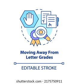 Moving Away From Letter Grades Concept Icon. Replace Assessment. Trend In Education Abstract Idea Thin Line Illustration. Isolated Outline Drawing. Editable Stroke. Arial, Myriad Pro-Bold Fonts Used