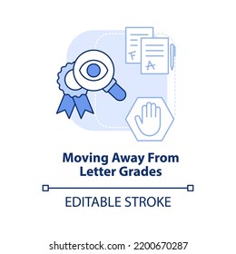 Moving Away From Letter Grades Light Blue Concept Icon. Trend In Education Abstract Idea Thin Line Illustration. Isolated Outline Drawing. Editable Stroke. Arial, Myriad Pro-Bold Fonts Used