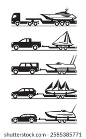 Moving boats by trucks and cars – vector illustration