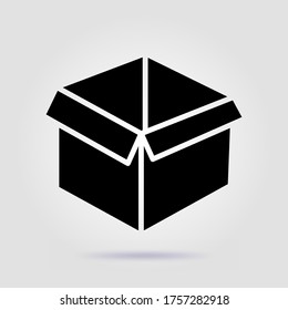 Moving box black icon on a gray background with soft shadow