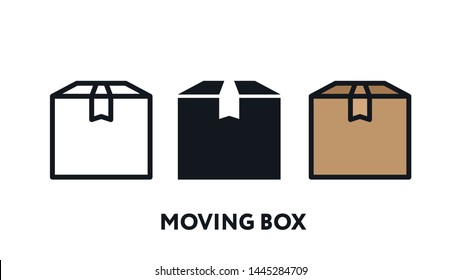 Moving Box Cardboard Delivery. Vector Flat Line Icon Illustration.