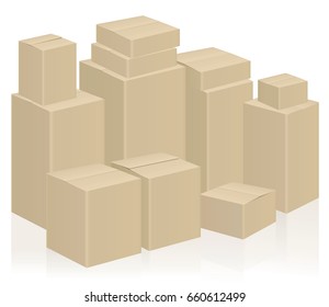 Moving boxes, symbolic for WE ARE MOVING or WE HAVE MOVED - packing case vector illustration on white background.