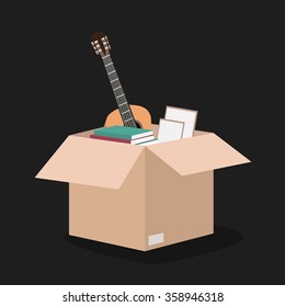 Moving with boxes. Things in box. Transport company