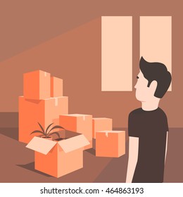 Moving. Boxes with things. Transport company.