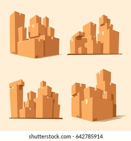 Moving with boxes. Transport company. Cartoon vector illustration