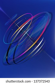 The moving bright circles by spiral on a blue gradient mesh background