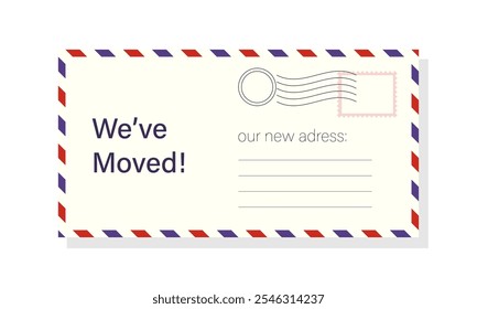 Moving card Weve Moved Air mail cover icon. Clipart image isolated on white background