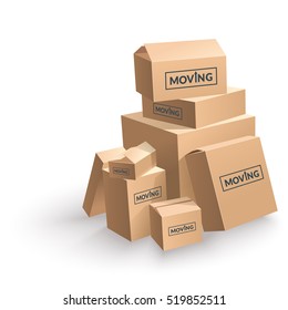 Moving Cardboard Box On White Background. Vector Illustration