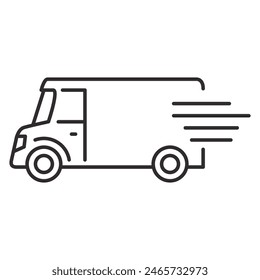 Moving and cargo transportationShipping fast delivery truck.Delivery truck with man.Delivery courier man.Delivery van.The postman is driving a van.Isolated on white background.Flat vector.