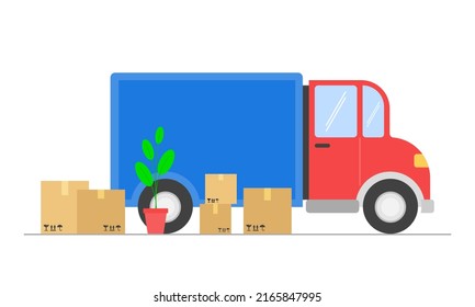 Moving and cargo truck. Flat design illustration.