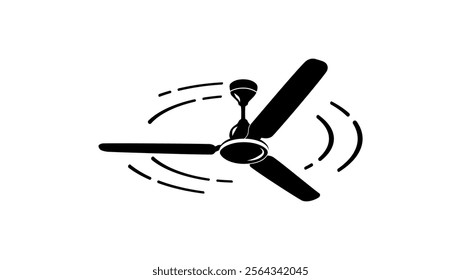 moving ceiling fan, black isolated silhouette