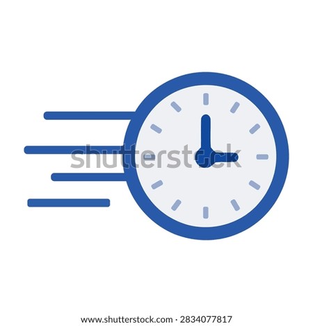 Moving clock with speed motion lines vector illustration isolated on white background. Clean modern flat style for real-time analytics, fast data processing, time management, instant delivery, express service, data stream, and UI design.
