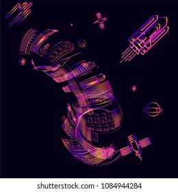 Moving colorful lines of abstract background