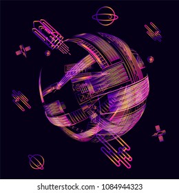 Moving colorful lines of abstract background