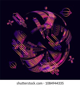 Moving colorful lines of abstract background