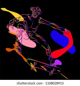 Moving colorful line-skateboard