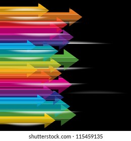 moving colorful transparent arrows on black background