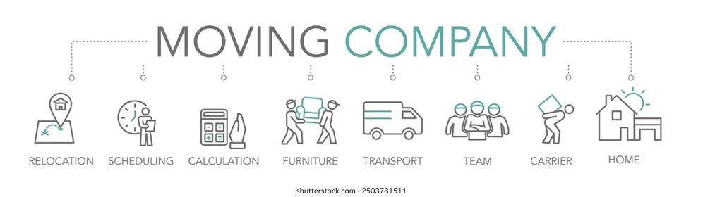 Moving Company - Keywords and editable thin line vector icons two-tone