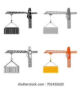 Moving the container with a tower crane. Moving and delivery single icon in cartoon style isometric vector symbol stock illustration web.