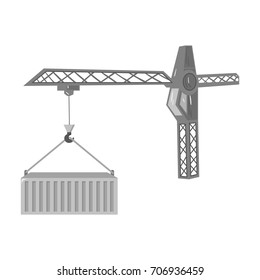 Moving the container with a tower crane. Moving and delivery single icon in monochrome style isometric vector symbol stock illustration web.