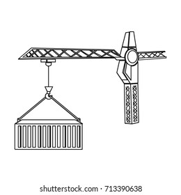 Moving the container with a tower crane. Moving and delivery single icon in outline style isometric vector symbol stock illustration web.